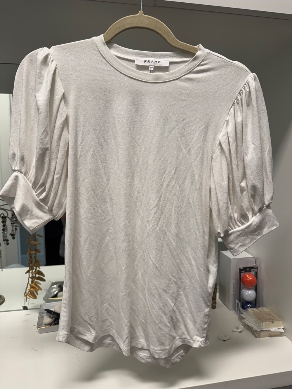 Frame White Puff-Sleeve Crew Tee